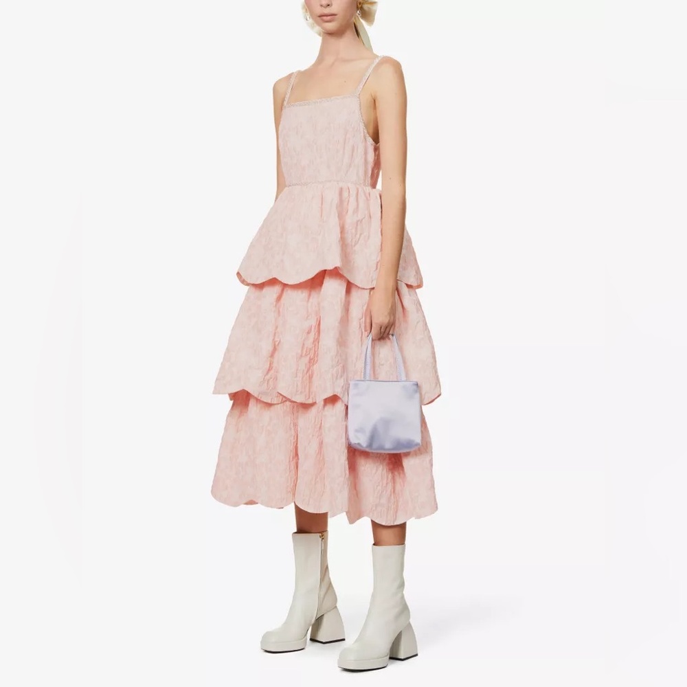 SISTER JANE
Square-neck tiered crepe midi dress